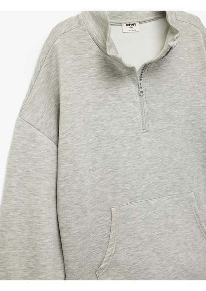 Cepli Uzun Kollu Yarı Fermuarlı Oversize Sweatshirt modelleri