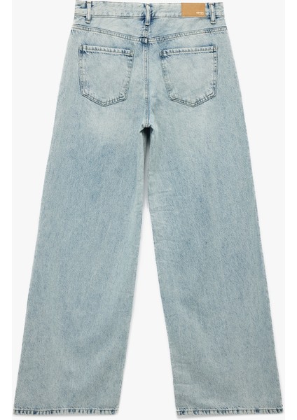 Düğmeli Cepli Rahat Kalıp Pamuklu Bol Paça Jean Pantolon - Loose Straight Fit Jean indirimleri