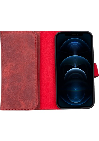 Apple iPhone 13 Pro Uyumlu Deri Cüzdanlı Kılıf Santa G4 Kırmızı indirimleri