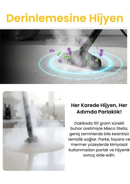 Stella 5 Bar/ 2000W / Çok Fonksiyonlu Buharlı Temizleyici + Ütü Başlığı ve Eldiven Hediyeli - Beyaz indirimleri