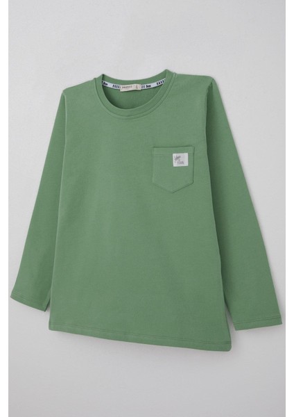 Erkek Çocuk Uzun Kollu Tişört Cool Yazı Armalı Cepli 4-8 Yaş, Mint Yeşili