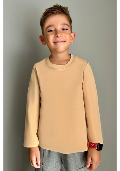 Erkek Çocuk Uzun Kollu Tişört Basic 4-8 Yaş, Krem fırsatları