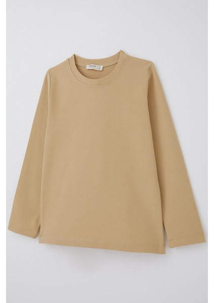 Erkek Çocuk Uzun Kollu Tişört Basic 4-8 Yaş, Krem