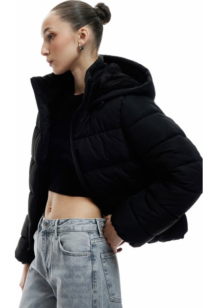 Kapüşonlu Uzun Kollu Içi Suni Kürklü Fermuarlı Cepli Şişme Mont fiyatları