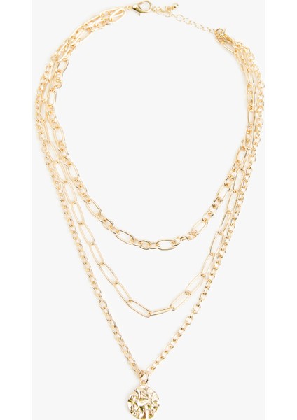 3 Sıra Charm Detaylı Çoklu Zincir Kolye