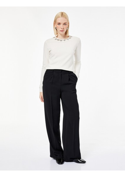 Uzun Kollu Bisiklet Yaka Taşlı Triko Kazak fiyatları