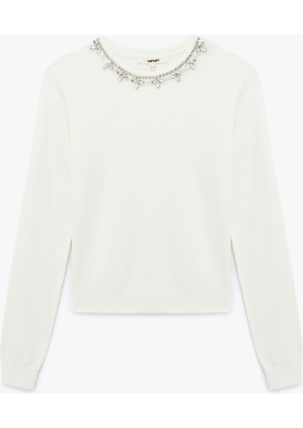 Uzun Kollu Bisiklet Yaka Taşlı Triko Kazak modelleri