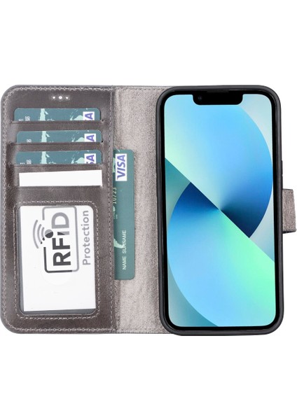 Apple iPhone 13 Pro Uyumlu Deri Cüzdanlı Kılıf Mwwn Tn1 Gri fiyatları