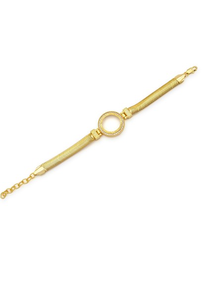 Altın Kaplama İmitasyon Zirkon Taşlı İtalyan Çeyrek Çerçeve Bileklik BLK-1172