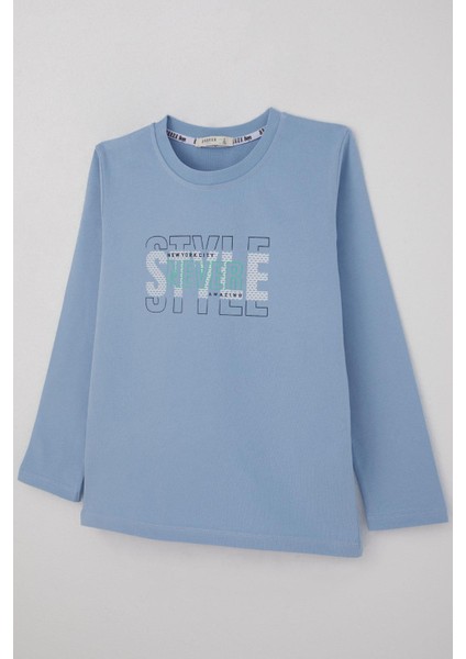 Erkek Çocuk Uzun Kollu Tişört Yazı Baskılı 6-12 Yaş, Açık Mavi modelleri