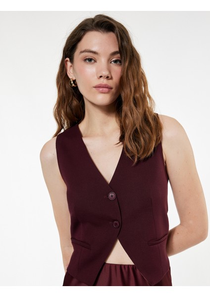 V Yaka Düğmeli Blazer Yelek