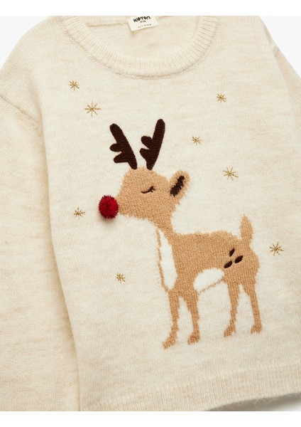 Uzun Kollu Bisiklet Yaka Geyik Desenli Triko Kazak modelleri