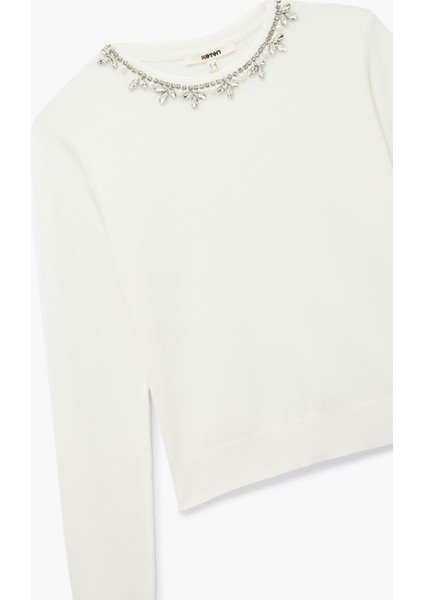 Uzun Kollu Bisiklet Yaka Taşlı Triko Kazak indirimleri