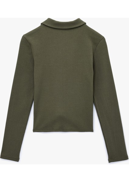 Fermuarlı Slim Fit Gömlek Yaka Kaşkorse Uzun Kollu Tişört modelleri