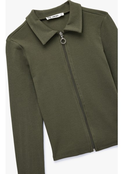 Fermuarlı Slim Fit Gömlek Yaka Kaşkorse Uzun Kollu Tişört fırsatları
