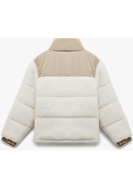 Dik Yaka Cep Detaylı Fermuarlı Renk Bloklu Peluş Mont indirimleri