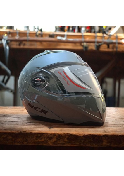 -158 Çene Açılır Gözlüklü E-Ce Belgeli Kask Cool Gri fırsatları