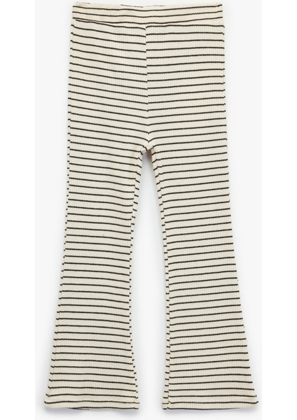 Beli Lastikli Çizgili Ispanyol Paça Tayt