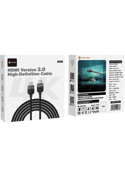 AX130 Hdtv Görüntü ve Ses Aktarıcı HDMI Kablo Ultra Hd 4K 60Hz 1.5m Siyah