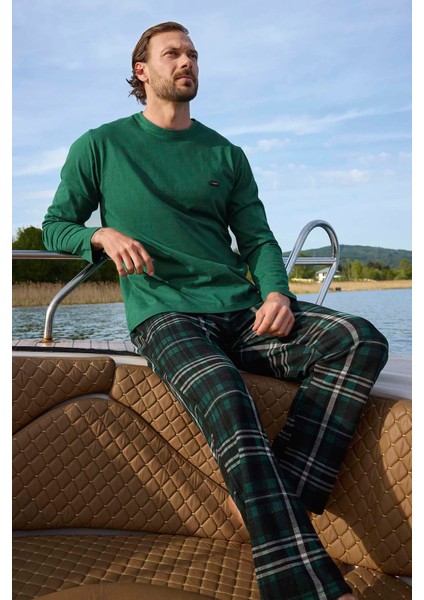 Erkek Aydoğan Jakarlı Uzun Kol Pijama Takımı 3453 Yeşil modelleri