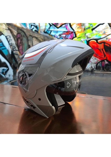 -158 Çene Açılır Gözlüklü E-Ce Belgeli Kask Cool Gri modelleri