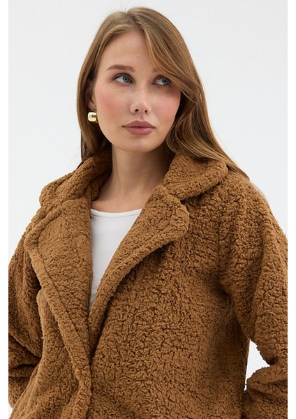 Camel Tek Düğmeli Çift Cepli Astarlı Buklet Kaşe Kaban modelleri