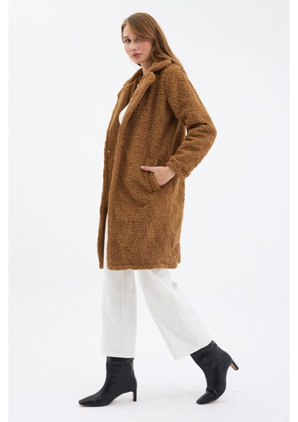 Camel Tek Düğmeli Çift Cepli Astarlı Buklet Kaşe Kaban indirimleri