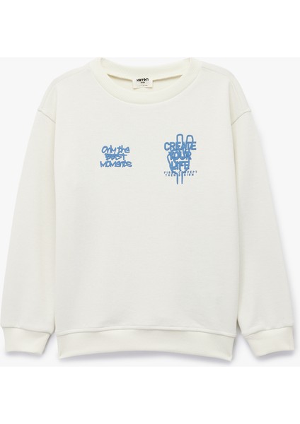 Baskılı Uzun Kollu Bisiklet Yaka Oversize Sweatshirt
