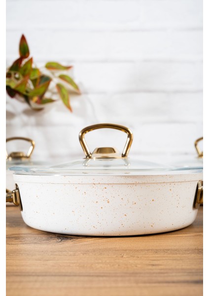 6 Parça Granit Cam Kapaklı Beyaz Metal Kulp Sahan Seti 18-20-22 cm – Gold Kulp, Şık & Pratik fiyatları