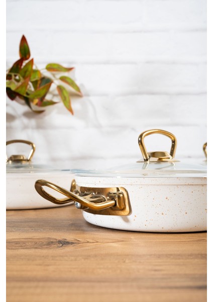 6 Parça Granit Cam Kapaklı Beyaz Metal Kulp Sahan Seti 18-20-22 cm – Gold Kulp, Şık & Pratik fırsatları