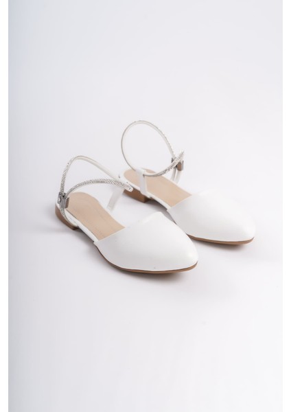 JET-ARIANA Lastikli Ort. Taban Bilekten Taş Detay Kadın Babet Ayakkabı CKT-Beyaz fırsatları