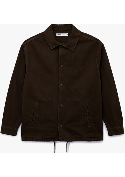 Pamuklu Cepli Bel Detaylı Gömlek Yaka Düğmeli Yıkamalı Oversize Jean Ceket