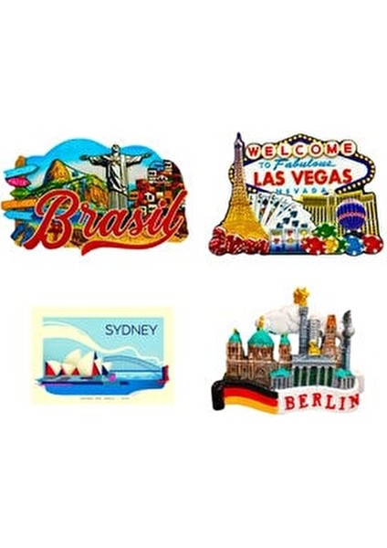 Buzdolabı Magneti Dünya Ülkeleri Temalı Ahşap Not Tutacağı 10'lu Set Renkli
