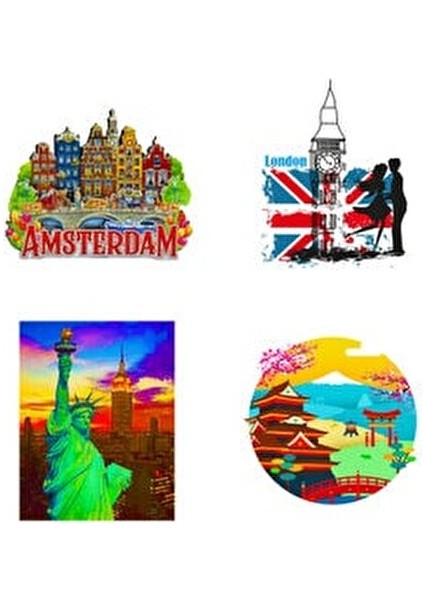 Buzdolabı Magneti Dünya Ülkeleri Temalı Ahşap Not Tutacağı 10'lu Set Renkli