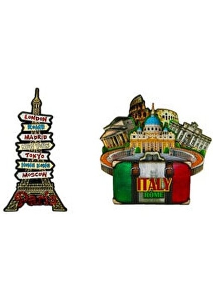 Buzdolabı Magneti Dünya Ülkeleri Temalı Ahşap Not Tutacağı 10'lu Set Renkli