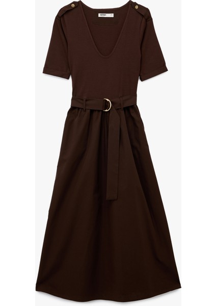 U Yaka Kısa Kollu Kemer Detaylı A Kesim Uzun Elbise modelleri