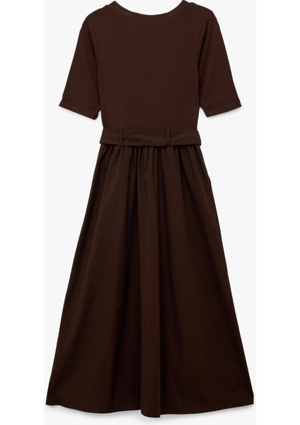 U Yaka Kısa Kollu Kemer Detaylı A Kesim Uzun Elbise fırsatları