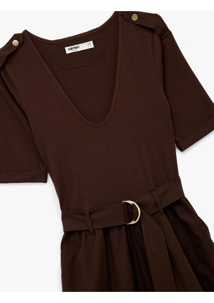 U Yaka Kısa Kollu Kemer Detaylı A Kesim Uzun Elbise indirimleri