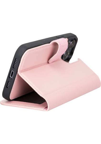 Apple iPhone 13 Pro Max Uyumlu Deri Cüzdanlı Kılıf Nu2 Pembe modelleri