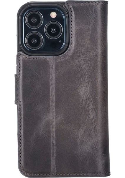 Apple iPhone 13 Pro Uyumlu Deri Cüzdanlı Kılıf VS4EF Gri fırsatları