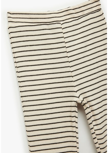 Beli Lastikli Çizgili Ispanyol Paça Tayt modelleri
