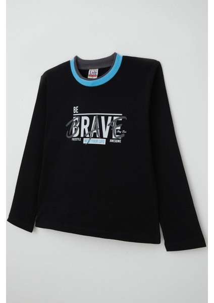 Erkek Çocuk Uzun Kollu Tişört Yazı Baskılı 5-9 Yaş, Siyah