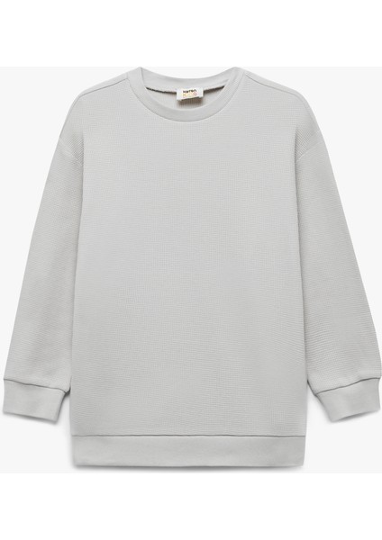 Pamuklu Uzun Kollu Bisiklet Yaka Oversize Basic Sweatshirt fiyatları