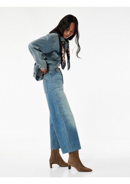 Rahat Kalıp Yüksek Bel Geniş Paça Jean Pantolon - Culotte Jeans fiyatları