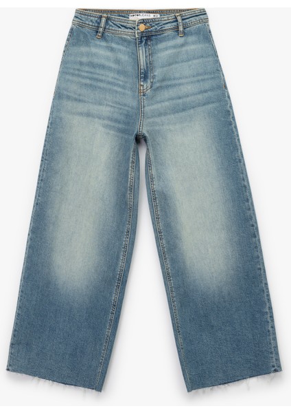 Rahat Kalıp Yüksek Bel Geniş Paça Jean Pantolon - Culotte Jeans fırsatları