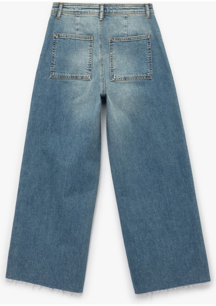 Rahat Kalıp Yüksek Bel Geniş Paça Jean Pantolon - Culotte Jeans indirimleri
