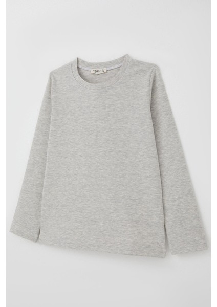 Erkek Çocuk Uzun Kollu Tişört Basic 4-8 Yaş, Bej Melanj