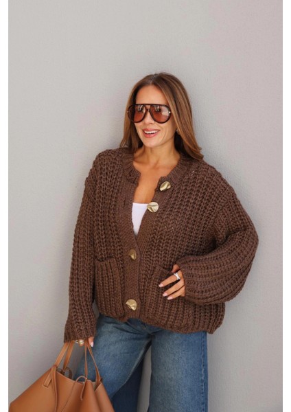 Vizon Gold Düğme Detay Örgü Hırka