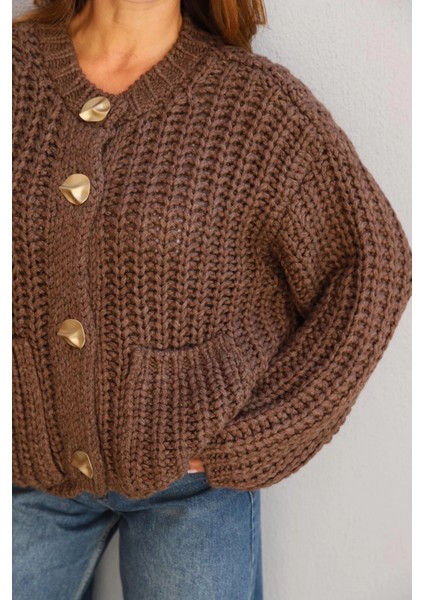 Vizon Gold Düğme Detay Örgü Hırka fiyatları