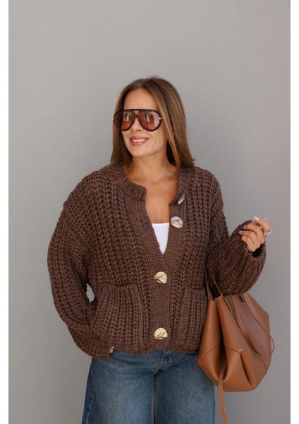 Vizon Gold Düğme Detay Örgü Hırka modelleri